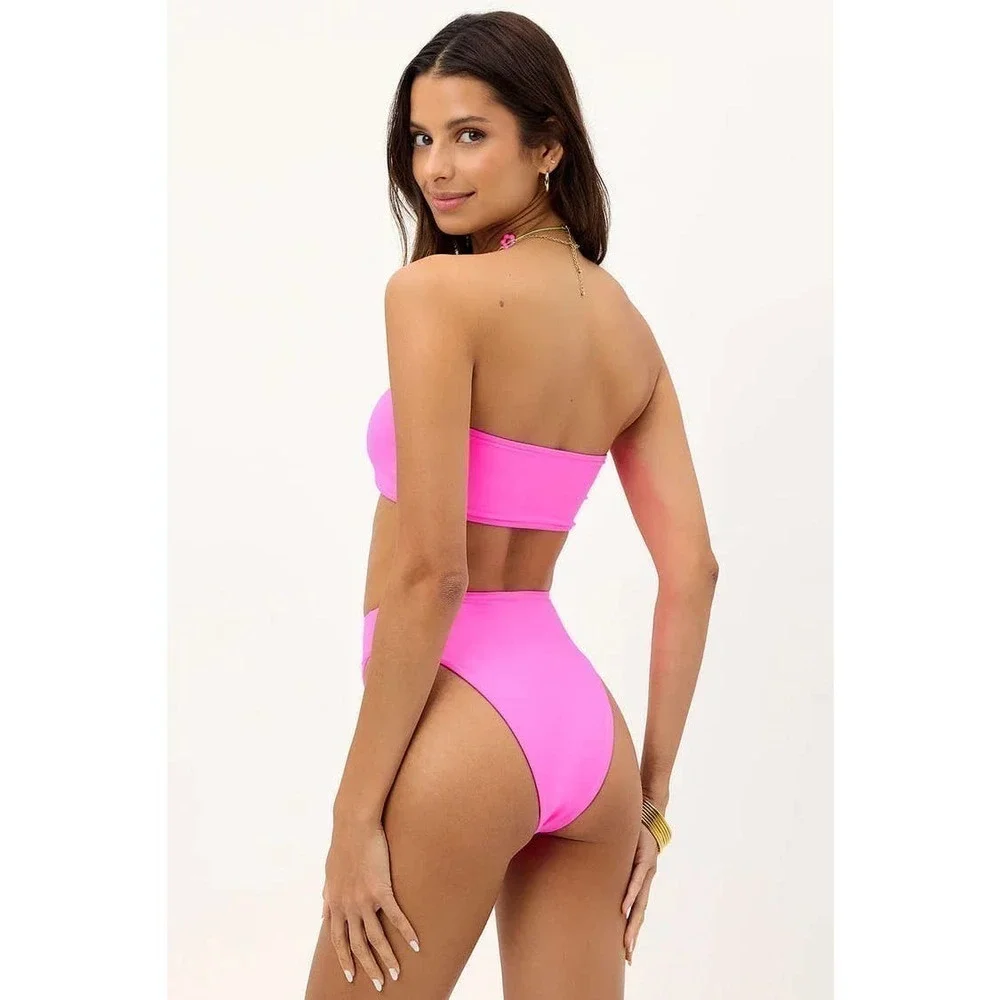 Frankies Bikinis Anne Solid High Waist Barbie Core Bottom Pink Size Small NWOT